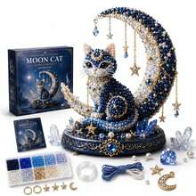 Beaded Moon Cat DIY Kit, 3D Starry Night Embroidery Sewing Set, Handmade Cat Desktop Ornament Gift (Excluding Color Box) - #G (No Color Box) - View 8