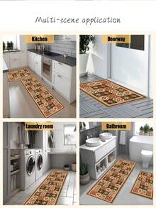 1pc European-Style Symmetrical Floral Tile Retro Kitchen Mat, Made Of 3.5 Mm Soft Rubber Material, Water-Absorbing Mat, Suitable For Use In Kitchens, Bathrooms, Living Rooms, Outdoor Door Mats, Kitchen Floor Mats, Home Decor Items, And Bathroom Mats. - Multicolor - View 5