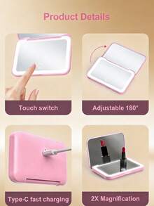 LED Makeup Mirror Portable Folding Design - Multicolor - View 3