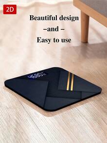 1pc 2D Flat/Dark Geometric Layer Diagonal Line Metallic Gold Decor/Minimalist Modern Design/Indoor Temperature Display Tempered Glass Bathroom Scale, Max Weight 400lbs/180kg, Tempered Glass Surface, Temperature Detection - A - View 6