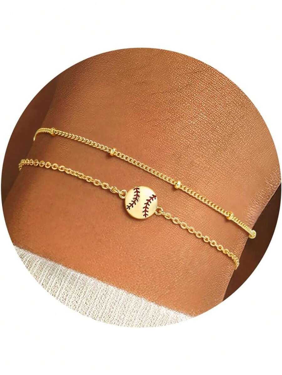 World Cup 2026 Competition Ball, Sports Bracelet For Women Girls Gold Plated Soccer Football Basketball Gold Pickleball Volleyball Tennis Baseball - Baseball - View 1