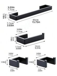 Drill-In Installation Bathroom Storage Set, Stainless Steel Towel Bar, Thickened Square Tube Toilet Paper Holder, Multi-Purpose Hooks, 3/4 Pieces - Multicolor - View 9