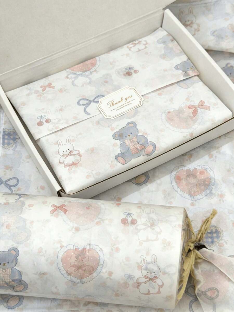 10/20/25/50張白色小熊圖案薄棉紙,35*50cm,適用於DIY手工、派對小禮品、花束包裝、衣物包裝及生日禮物裝飾 - 款式4 - 查看 1