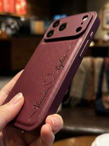 Personalized Custom Name Laser Engraved Phone Case, Elegant Burgundy Lychee Texture Faux Leather, Shockproof Protective Phone Case, Compatible With IPhone 18 17 16 15 14 13 Pro Max And Plus, Minimalist Heart Carved Design, Customizable Text, Luxurious Soft Touch Leather Texture, Scratch Resistant And Drop Proof, Customized Gift Phone Case, Unique Birthday Anniversary Memorial Gift - Burgundy - View 7