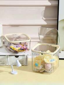 1件多功能防塵化妝品與髮飾收納盒，化妝盒，桌面裝飾盒，桌面垃圾桶，女性收納盒，適用於髮圈、髮夾、髮箍、髮飾、化妝品收納盒 - 無色 - 查看 8