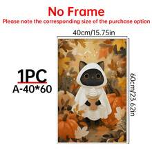 1pc Cat Ghost Coffee Autumn Art Canvas Wall Decor Poster, Room Home Decoration, Aesthetic Style, Optional Frame, Pumpkin Decor, Quirky Cute, Halloween Home Decor, Pumpkin Print, Ghost Coffee Art, Rustic Style - 1PC - View 16