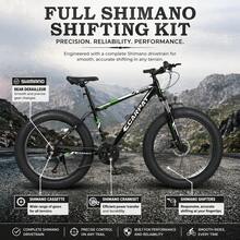 26 Inch Fat Tire Bike Adult/Youth Full  21 Speed Mountain Bike, Dual Disc Brake, High-Carbon Steel Frame, Front Suspension, Mountain Trail Bike, Urban Commuter City Bicycle - Black + Steel + American Design - View 5