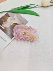 1pc Golden Line Lazy Cat Acrylic Hair Claw, Retro Marble Shell Pattern Cute Animal Jaw Clip For Women Hair Styling - Multicolor - View 6