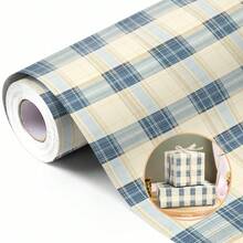 Minimalist Classic Style 2-Piece Mixed Color Square Coated Paper Plaid Print, With Textured Stripe Details, Decorative Gift Wrapping Paper Roll Set, Suitable For Birthday, Wedding, All Holidays And Year-Round Gift Box & Bouquet Wrapping - Plaid - View 14