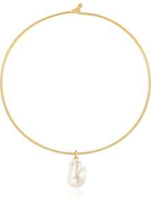 18K Gold Plated Cuff Choker Necklace For Women Chunky Wire Chain Collar Jewelry - Round Wire Baroque Pearl - View 1