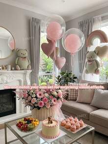 7pcs/5pcs Dreamy Creamy Bear Balloon Set, Matte Pink Rainbow Balloons, 24-Inch Transparent Non-Stretch Bobo Balloons, 18-Inch Macaron Pink Latex Balloons, 18-Inch Macaron Pink And Creamy Heart-Shaped Foil Balloons, Exquisite Decorations For Baby Shower Party And Birthday Celebration - Multicolor - View 6