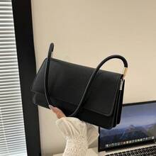 Fashion Crocodile Embossed Flap Shoulder Bag - Black - View 2