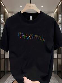 A Round-Neck Short-Sleeve T-Shirt Featuring A Colorful Music Note Pattern Print On The Front. The Vibrant Note Elements Convey A Lively, Music-Related - 白色 - 查看 6