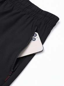 Men's Plus Size XL-6XL Ice Silk Straight Leg Casual Pants, Elastic Waist Drawstring Design, Lightweight Wrinkle-Resistant Travel & Commute Long Pants - Black - View 9