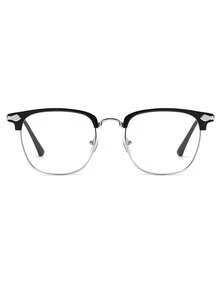1pc Vintage Men's Square Frame Clear Lens Glasses, Decorative Frame And Temple, Y2K Fashion Accessory, Casual Versatile Style For Daily Wear, Party, Gathering And Street Photography - Silver - View 4