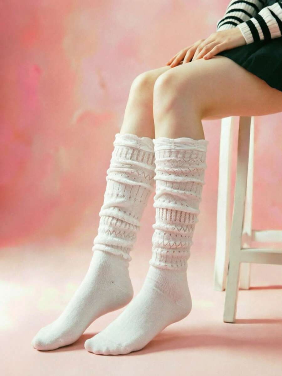 1雙白色女款膝下襪,日常穿著 - 白色 - 查看 1
