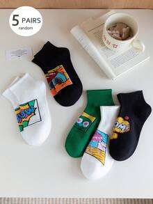 5 Pares de Meias Curtas Femininas, Meias Curtas da Moda, Meias Finas Adequadas para Todas as Estações, Meias Macias Respiráveis Não Restritivas Versáteis, Essenciais para Viagens de Verão (Cor Aleatória). - Multicolorido - Visão 7