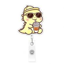 1pc Dinosaur Pattern Retractable Badge Reel, Acrylic Easy-Pull Retractable ID Card Holder, Suitable For Nurses, Workers, Doctors, Registered Nurses, Nursing Assistants, Fun Badge Design, Durable Badge Clip, 2D Flat - A - View 6