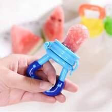 Contenedor de comida para bebés, cuchara de silicona para alimentar con fruta, cuchara de alimentación con punta suave de silicona, herramienta de alimentación para bebés, suministros de ali - azul L - Ver 4