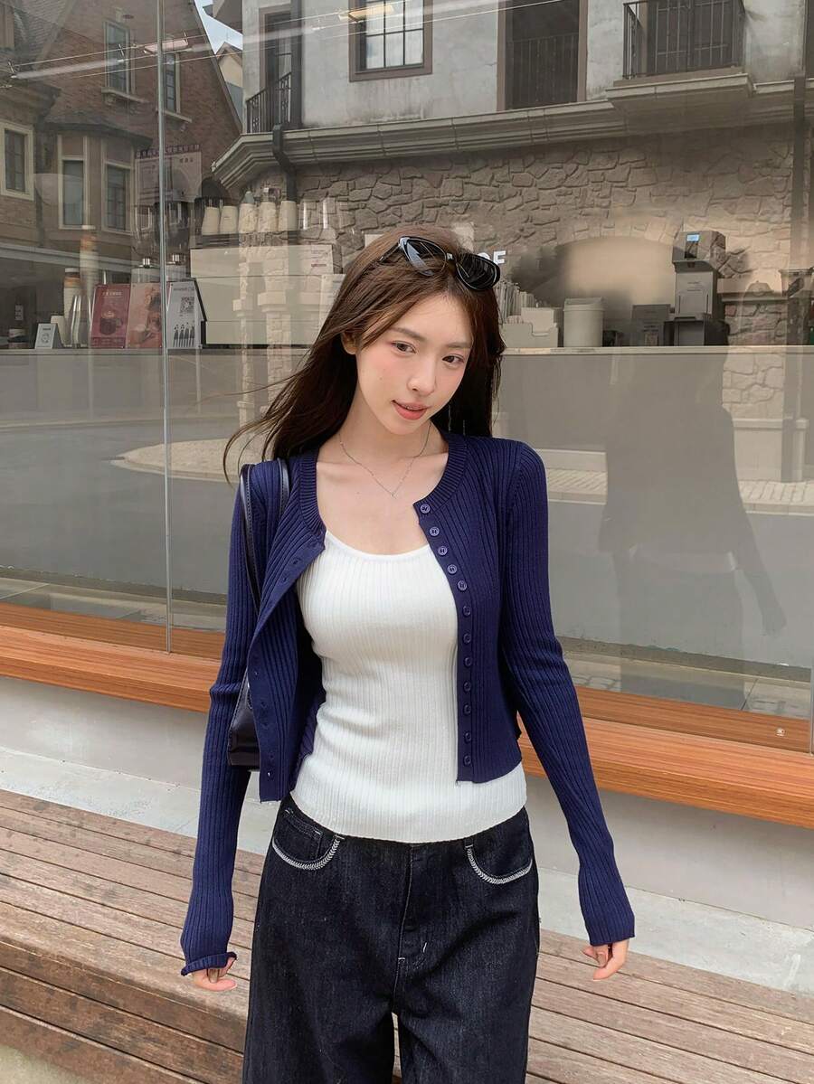 Early Autumn Hot Girl Knitted Camisole Cardigan, Spring Women's Inner Layer Outerwear, Korean Style Short Length Elegant