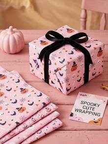 6 Sheets Halloween Wrapping Paper, 12 Different Designs - Skull/Ghost/Pumpkin/Bat Patterns, Suitable For Halloween, Holiday Party, DIY Halloween Party Gift Bags, Halloween Decoration - A - View 4