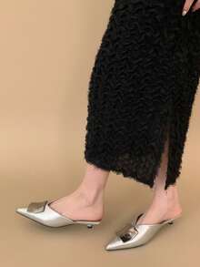 French Style Metal Square Buckle Closed Toe Slippers Women Outdoor Wear 2026 New Summer Slip-On Pointed Toe Fairy Sandals - Silver - View 3