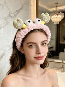 1pc Cute Crab-Shaped Headband Made Of Thick And Comfortable Coral Fleece, Featuring Excellent Elasticity And Soft Touch. Designed With Vivid 3D Adhesive Eyes And Embroidered Heart Crab Claws, It Can Firmly Hold Loose Hair During Face Washing, Makeup And Skincare. Non-Slip And Lightweight, The Adorable Cartoon Style Brings Fun To Daily Beauty Routines, Making It An Ideal Cute Gift For Teenage Girls And Women For Shower, Spa And Everyday Use. - One Size Fits All - View 2