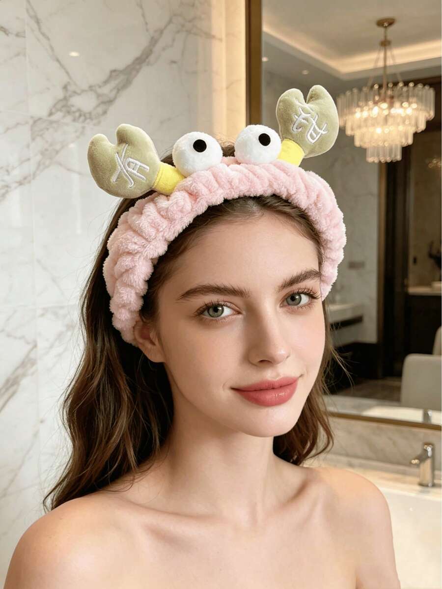 1pc Cute Crab-Shaped Headband Made Of Thick And Comfortable Coral Fleece, Featuring Excellent Elasticity And Soft Touch. Designed With Vivid 3D Adhesive Eyes And Embroidered Heart Crab Claws, It Can Firmly Hold Loose Hair During Face Washing, Makeup And Skincare. Non-Slip And Lightweight, The Adorable Cartoon Style Brings Fun To Daily Beauty Routines, Making It An Ideal Cute Gift For Teenage Girls And Women For Shower, Spa And Everyday Use.