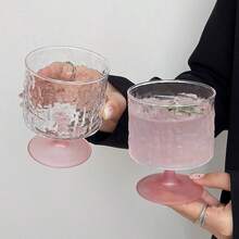 1pc/2pcs/6pcs Set Designer Frosted Pink Bark Texture High Foot Glass Coffee Cup Juice Cup Bubble Water Cup Beverage Cup - Pink - View 6