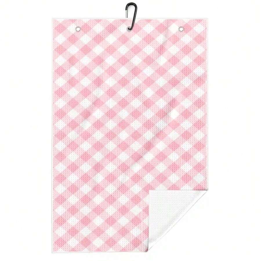 Pink Waffle Weave Golf Towel, 60cm X 40cm Printed Towel, High-Quality Golf Ball Towel, Quick-Dry, Highly Absorbent Waffle Weave Fabric, Easy To Clean, Machine Washable, Tri-Fold Portable Waffle Weave Premium Golf Towel - Multicolor - View 1