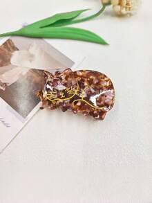 1pc Golden Line Lazy Cat Acrylic Hair Claw, Retro Marble Shell Pattern Cute Animal Jaw Clip For Women Hair Styling - Multicolor - View 3