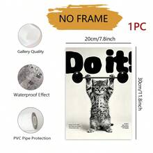 1pc Frameless Wall Poster,Cat Gym Poster - Kitten Lifting Weights Motivational Print, Funny Workout Home Gym Wall Art - Text a - View 9