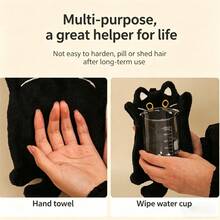 2-Piece And 1-Piece Wall-Mounted Black Cat Hand Towels, Kitchen Heat-Resistant Mats, Thickened Absorbent Coral Fleece Cleaning Cloths And Hand Towels - Black Cat - View 6