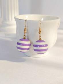 1 Pair Y2K Hot Girl Colorful Striped Acrylic Ball Earrings, Cute Candy Dopamine Color Block Versatile Girl Ear Hooks - Striped Earrings - View 10