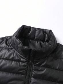 Men's Winter Solid Color Casual Minimalist Style Warm Padded Coat - Black - View 8