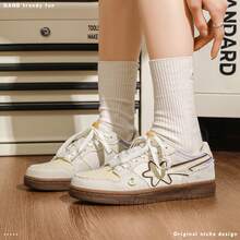 Q-AND Women's 2026 New Flat Non-Slip Casual Sports Skate Shoes, Street Star Design Y2K Dopamine Lace-Up Low-Top Lightweight Comfortable Athletic Sneakers - Beige - View 7