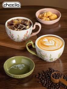choxila 1pc Lily Patterned Coffee Cup, Large-Capacity Ceramic Cup With Lid, Multi-Functional Breakfast Cup, Milk Cup, Yogurt Bowl - Lily-shaped Coffee Cup With Lid - View 5