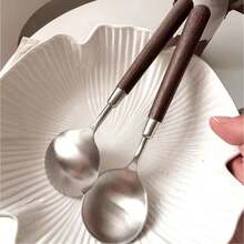 3pcs Walnut Handle Stainless Steel Spoons, Minimalist Texture, Tableware For Home And Western Dining - View 10