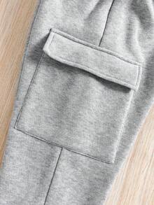 Baby Boy Cartoon Print Crew Neck Warm Sweatshirt And Pocket Long Pants Set - Grey - View 5