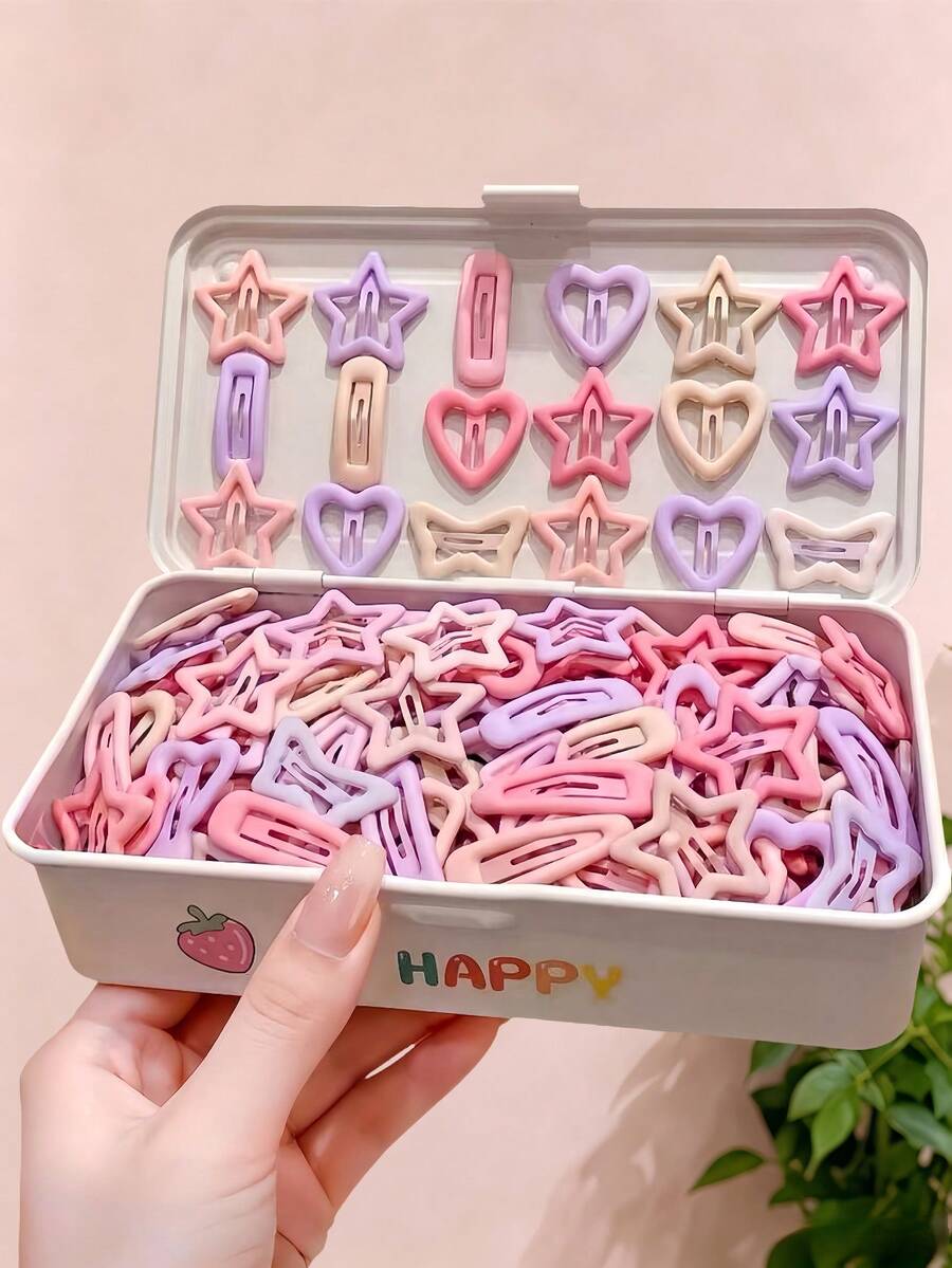 10/30/60pcs/Set Pink Purple Star Butterfly Hair Clips Set, Sweet Hair Accessories - Suitable For Girls And Women, Perfect For Daily Wear And Back To School Season - Multicolor - View 1