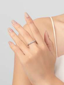 1 buah Cincin Perhiasan Pesta Fashion Wanita, Dapat Ditumpuk, Terbuat dari Perak Sterling 925 Murni dengan Zirkonia Murni, Hadiah - Perak - View 3