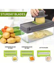 [Vegetable Slicer]16-In-1 Vegetable Chopper, Professional Onion Chopper, Multi-Function Food Chopper, Kitchen Vegetable Slicer And Dicer, Vegetable Chopper With 8 Blades, Carrot Chopper With Container, Father's Gift - Multicolor - View 3