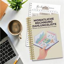 1本 A5 德文月度帳單付款追蹤螺旋筆記本「Monatliche Rechnung Zahlungsliste」家用預算管理簿，附財務圖表與金錢設計，輕巧支出與付款記錄簿，學校用品 - MIB-886 - 查看 1