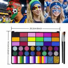 42-Grid 54-Color Face And Body Paint Set, Water-Soluble Face Paint, Includes 2 Brushes, Matte, Neon, Glitter Combination Set, Suitable For Halloween, Stage Performance, Festival And Makeup Party - Multicolor - View 9