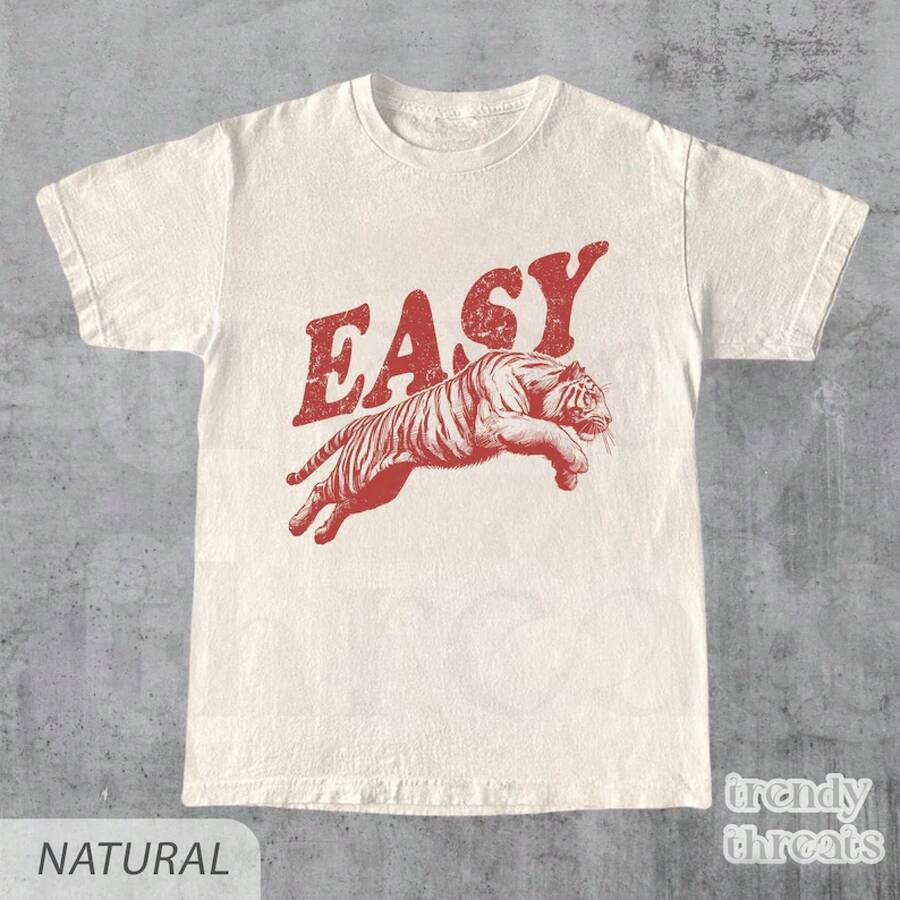 Easy Tiger Shirt, Retro Boho-Shirt, Unisex Ästhetisches Shirt, Oversized Graphic Tee, Hippie-Kleidung,-Shirt, Tiger-Grafik--Shirt - Farbe 2 - Übersicht 1