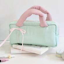 Fashionable Korean Style Bowknot Decor Handbag, Large Capacity Design, Can Be Used As Pencil Case, Makeup Bag Or General Storage Bag - Bow - View 1