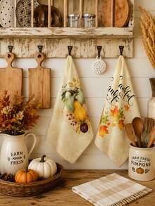 2 pièces Serviettes de cuisine à motif de feuille d'érable d'automne & citrouille pour Thanksgiving, serviettes de salle de bain, torchons, style ferme vintage, matériau microfibre, rectangulaire, motif imprimé numérique 40*60CM, convient pour la décoration de cuisine d'automne à la maison, la décoration de fête en plein air, cadeau de fête de Thanksgiving, cadeau d'anniversaire - Multicolore - Voir 7