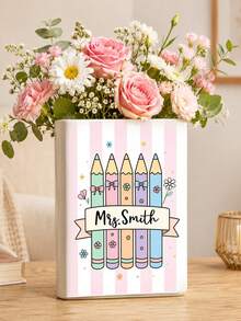 Personalized Teacher Retirement Vase, Customized Name And Date, Ceramic Vase With Floral And Book Theme Pattern, Suitable For Desk, Bookshelf, Office, Classroom, Home Decor And Flower Display, Teacher Retirement Thank You Gift For Teachers, Educators, Colleagues And School Staff, Teacher Gift, Personalized Teacher Gift, Teacher Retirement Gift, Teacher Appreciation Gift - Multicolor - View 12