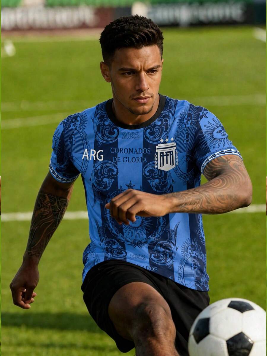 Argentina Men's & Youth Football Jersey, South American Round Neck Design Comfortable Top, Suitable For Match, Daily Wear, Gift Sports Fall
