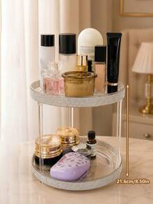 1 pieza Organizador de maquillaje multifuncional con decoración de diamantes de imitación y rotación de 360°, estante de almacenamiento de cosméticos con rotación de 360° y diamantes de imitación, organizador de tocador y cuidado de la piel de doble capa, bandeja de almacenamiento giratoria con diamantes de imitación rosa brillante y estilo femenino, organizador de escritorio de gran capacidad para cuidado de la piel, lápiz labial y maquillaje - Multicolor - Ver 14